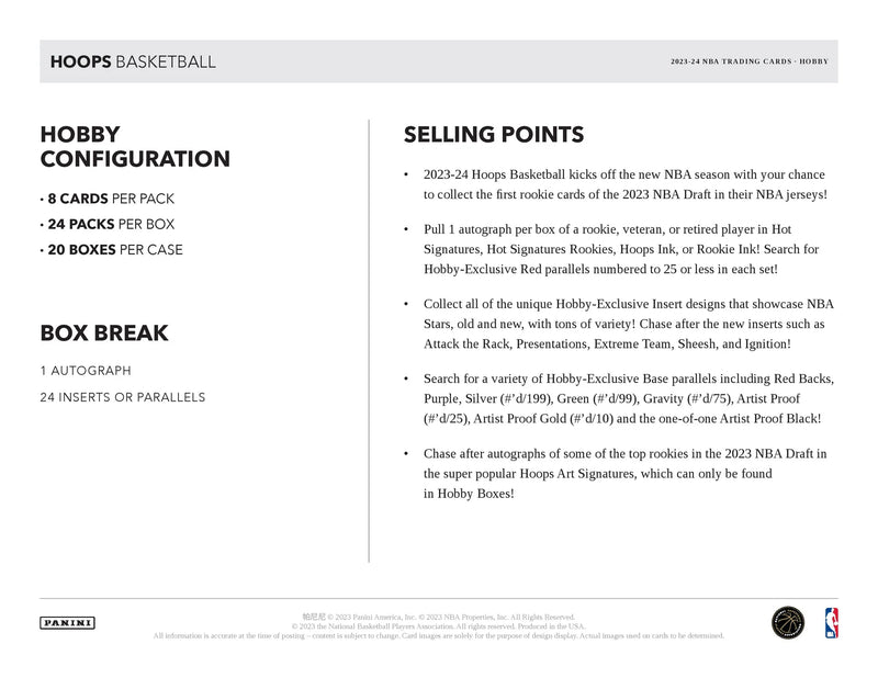 2023-24 Panini NBA Hoops Basketball Hobby Box