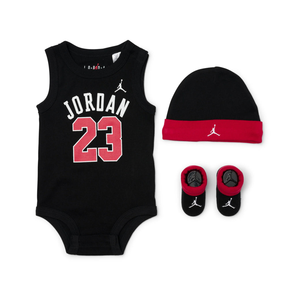 Baby Jordan 3pc Jersey Set - Black/Red - 6-12M
