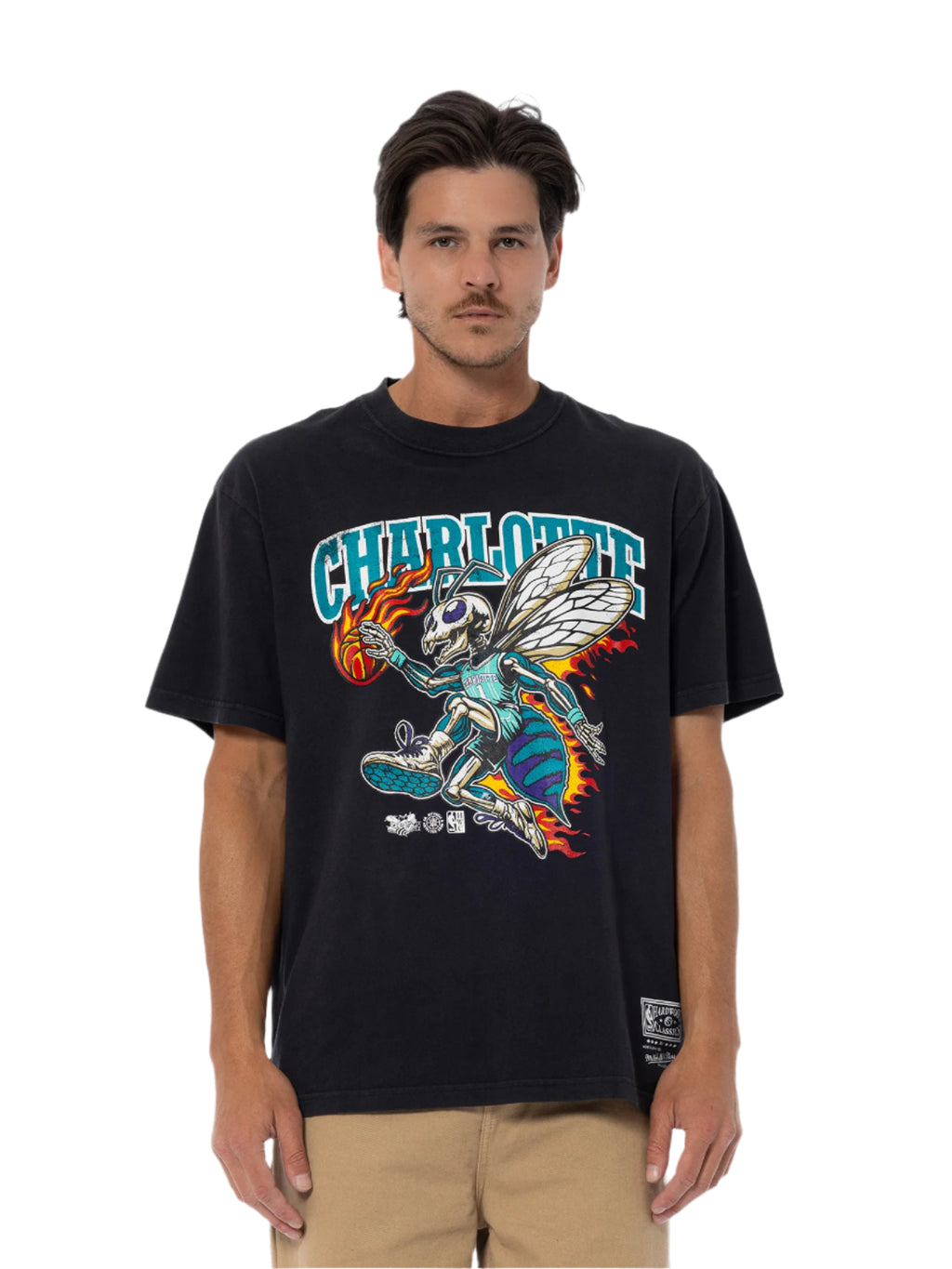 M&N On Fire Tee - Charlotte Hornets (Overdyed Black)