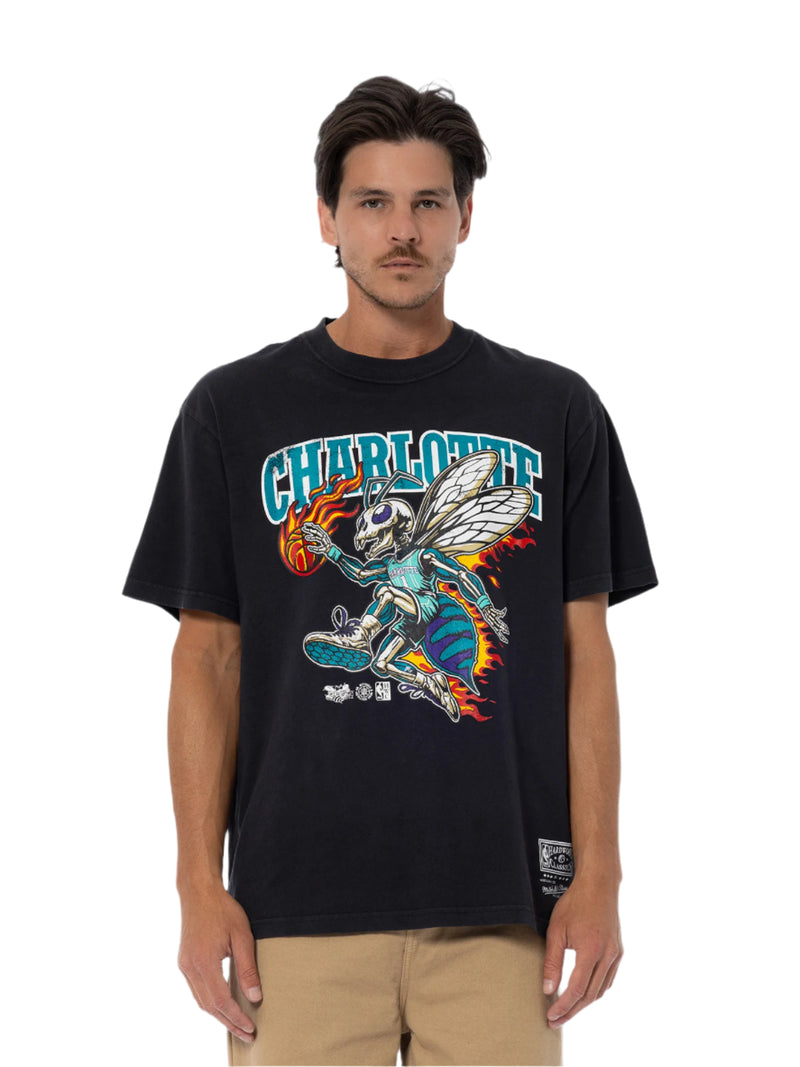 M&N On Fire Tee - Charlotte Hornets (Overdyed Black)