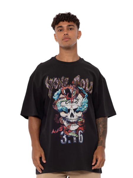 M&N x WWE Stone Cold Steve Austin Skull And Rattlesnake Tee (Faded Black)
