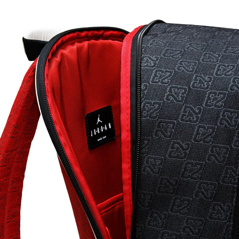 jordan monogram mini backpack red Jordan Varsity Red Monogram Backpack (25L) MA0758 H15 – Hoops Heaven